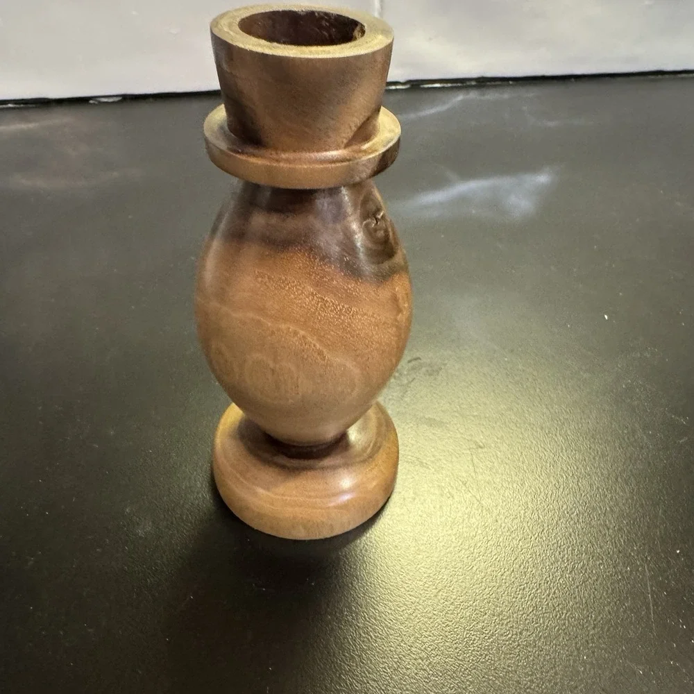 Artisan Signed Hand Crafted Turned Wood Art Decorative Vase‎ Candle Holder